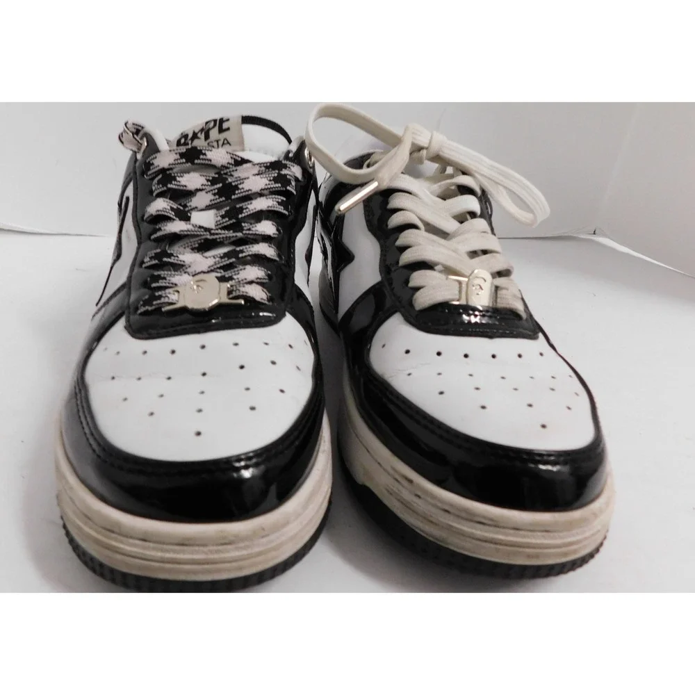 A Bathing Ape BAPE STA Bape Sta Patent Leather Black/White Men's Low Top sz 7.5